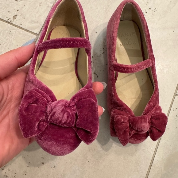 Janie and Jack Toddler Girl’s Velvet Magenta Bow Ballet Slipper Flat Shoes - Picture 6 of 7